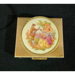 Large vintage rococo style brass pill box